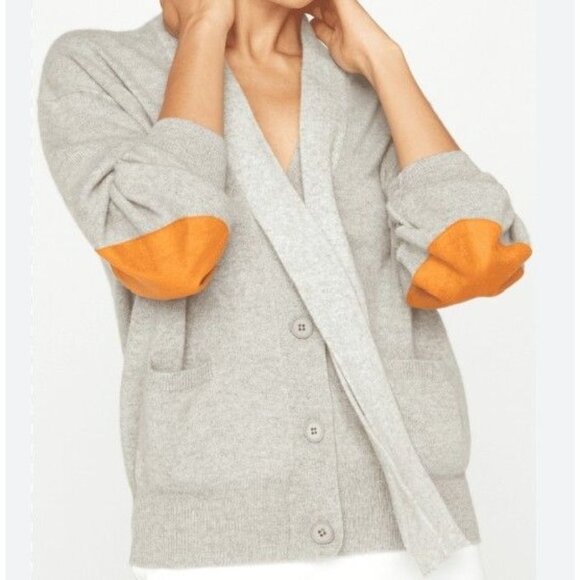 Brochu Walker Cori Cashmere Cardigan Faux Suede Elbow Patches in Gray Size Large - Picture 1 of 13